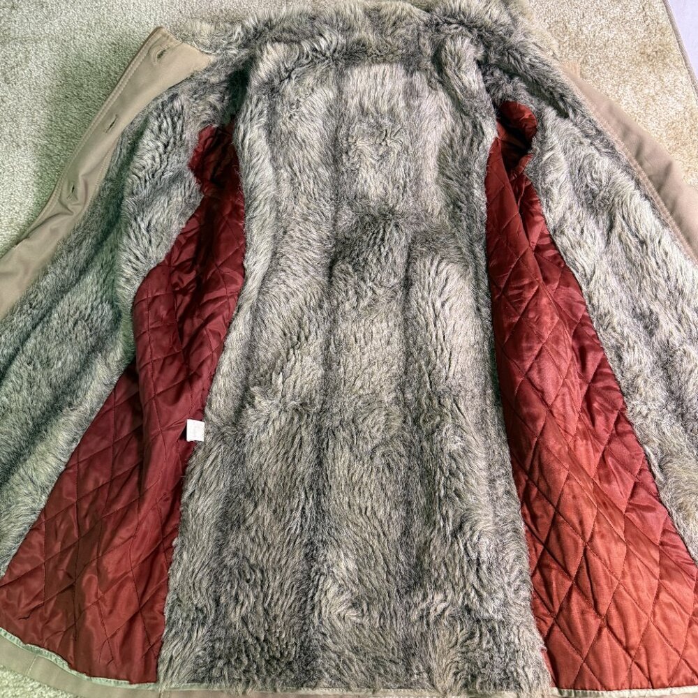 Vintage Womens Beige Wool Coat With Fur Collar And Lining Button Front Size L - Picture 6 of 10